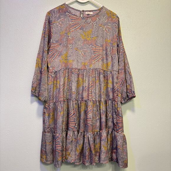 Paani Dresses & Skirts - Paani Women’s Purple Pink Paisley Floral Boho Sundress with 3/4 Bishop Sleeves